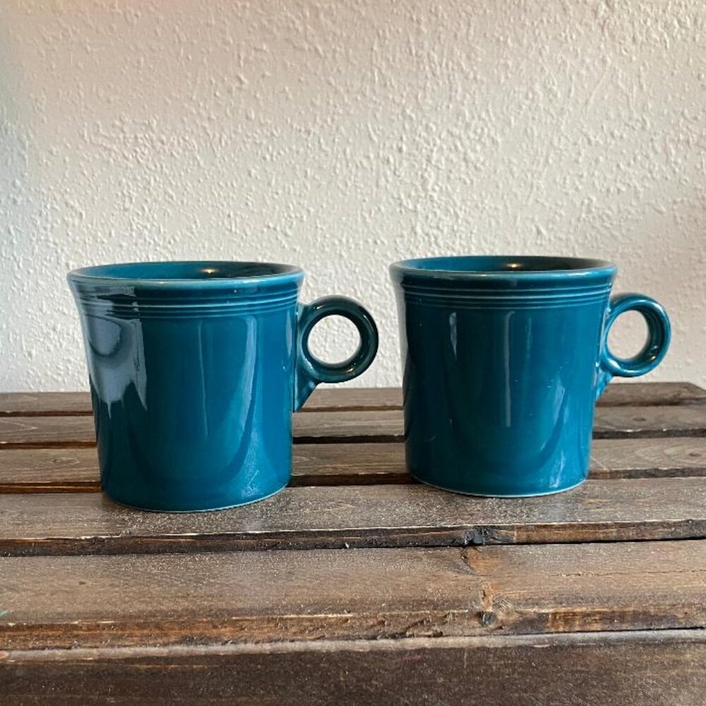 Contemporary Fiesta Ware Juniper Color Coffee Mugs Homer Laughlin HLC USA 1986